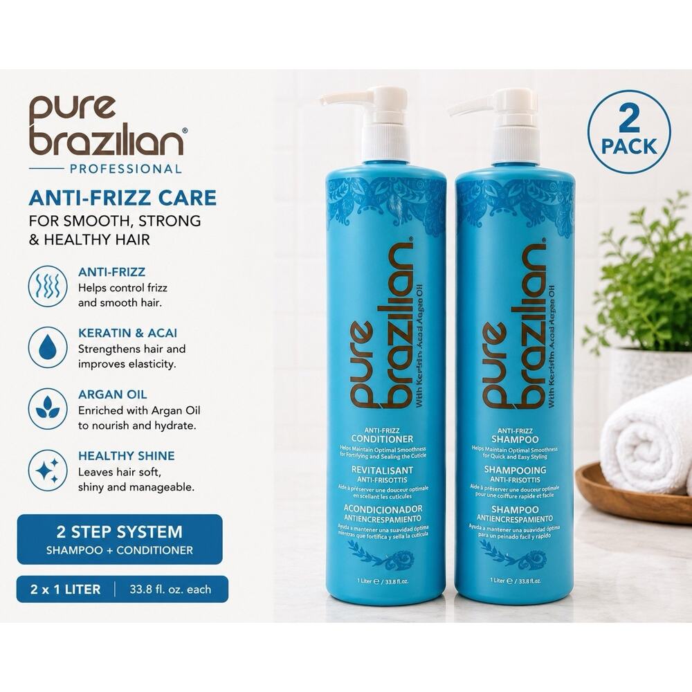 Pure Brazilian Anti-Frizz Shampoo & Conditioner Duo 33.8 fl oz 1 Liter